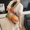 Large Capacity Cotten Crochet Shoulder Bag Fish Tote Bag Sweet Tassels Beach Handbag  Summer