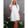 Fashion Summer New Fresh Sweet White round Neck Back Single-Breasted Puff Short Sleeve Dress Female Dress