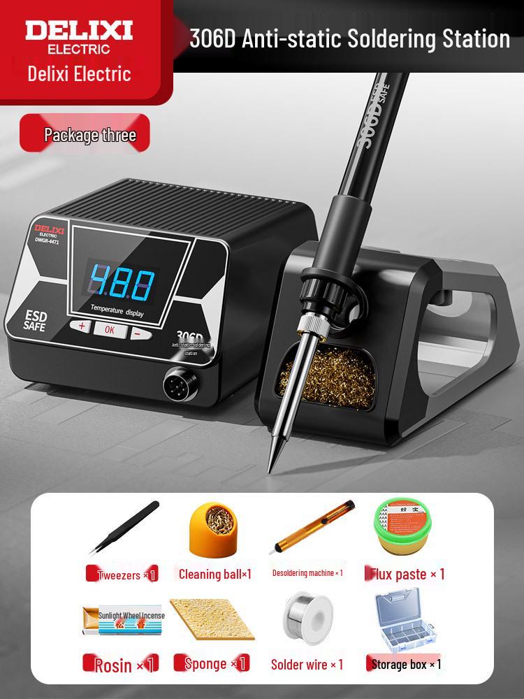 Delixi 306D High-Frequency Adjustable Temperature Soldering Station and Iron.