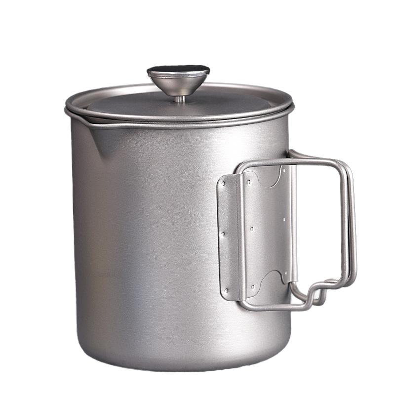 Oem Camping Accessories 750ml Outdoor Camping Titanium Alloy Coffee Pot With French Coffee Filter Press Titanium Alloy Pot