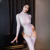 Women Sexy Lingerie Set Oil Shiny Split Body Stockings Temptation Transparent Nightwear 8D Stretchy Nylon Thigh High Stockings