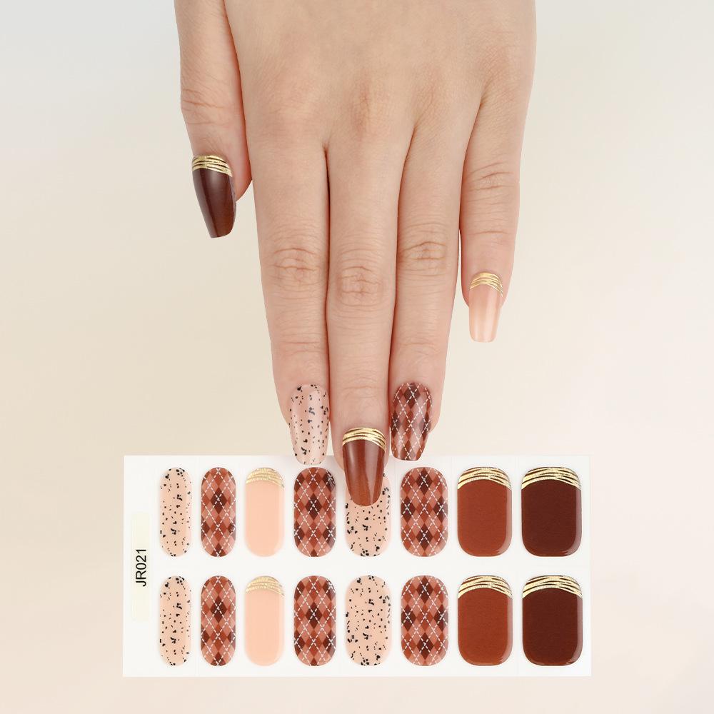 New Semi-Cured UV Gel Nail Stickers - 16 Finger Set with Light Therapy Curing Lamp for Full Nail Coverage