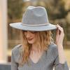 British Jazz Hat Grey Knot Decorative Wool Hat Large Brim Autumn and Winter Elegant Hat