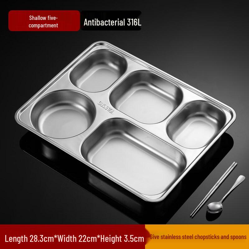 ZHEBU 316L Stainless Steel 5-Compartment Lunch Tray