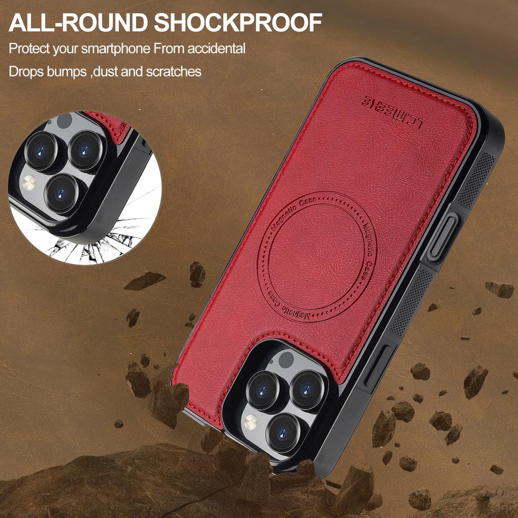 LC.IMEEKE For iPhone 16 Pro Max Magnetic Case Compatible with MagSafe Leather+TPU Back Cover