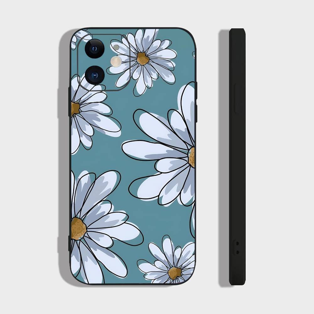 Flower Art For IPhone 15 16 14 Plus 13 12 11 17 Pro Max 17 Air Black Soft Phone Cover