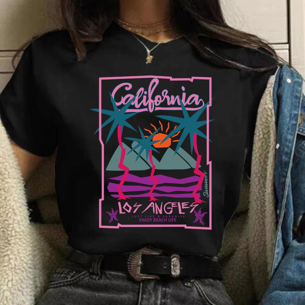 Vintage Washed California Los Angeles TShirt 90s Retro Palm Tree Sunset Graphic Tee T Shirt Unisex Tops Y2k tshirt