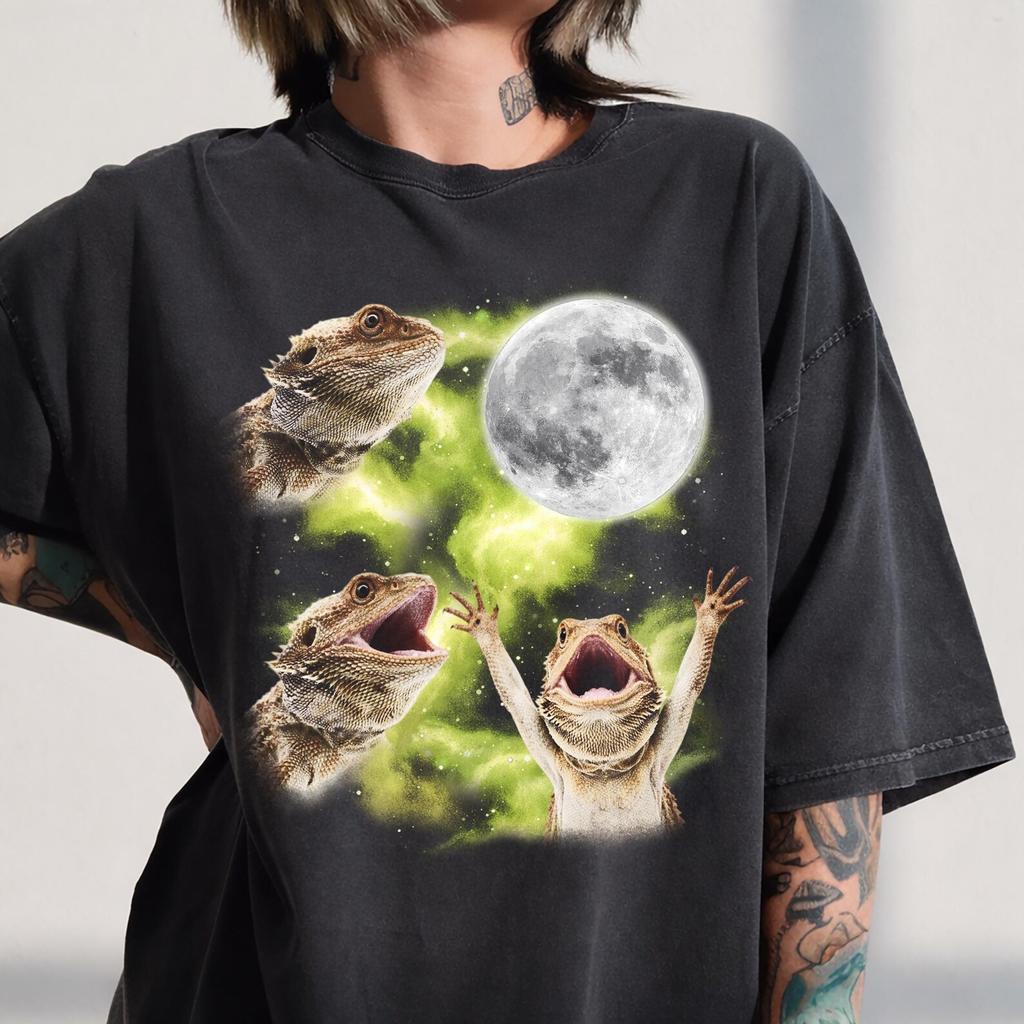 Comfort Colors Bearded Dragon Moon Mens Kids T Shirt, Retro Unhinged Lizard Tee