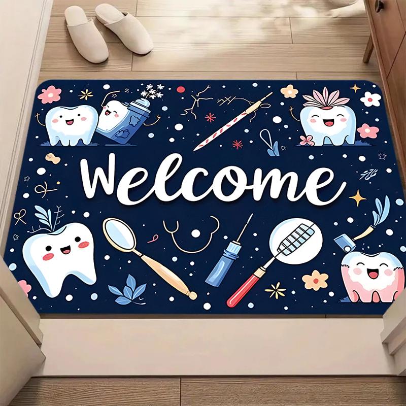 Cute Cartoon Teeth Welcome Doormat Dental Clinic Floor Rug Indoor Outdoor Entrance Carpet for  Bathroom Treatment Decor