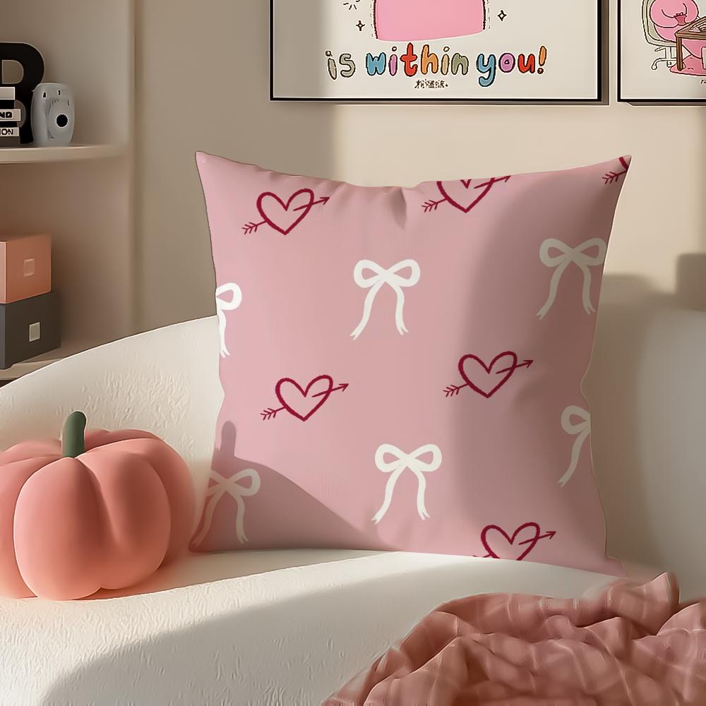 Sweet Girly Floral Art Pink Bow Cherry Pattern Cushion Cover Pillowcase Short Plush Invisible zipper Room Sofa Cushion Cover