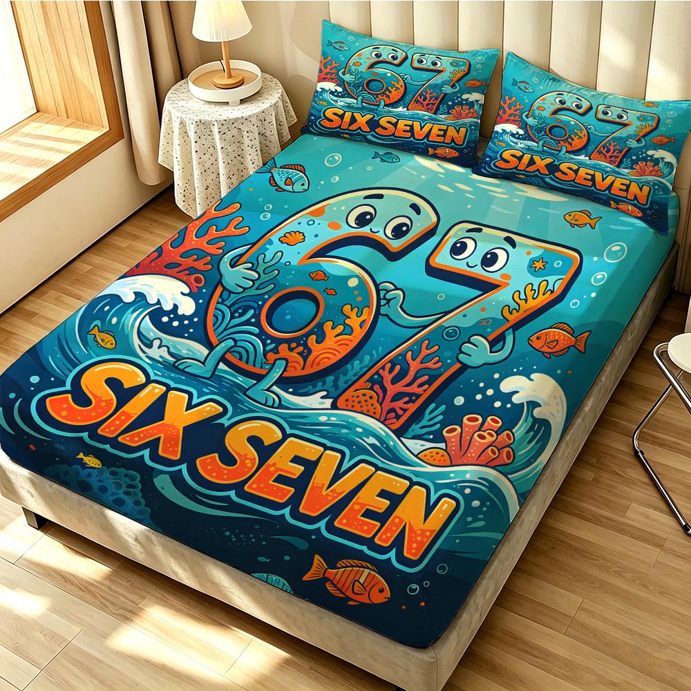 3pcs Funny 67 Element Print Coreless Bed Sheet Set Multiple Sizes Soft Bed Covers, Bedroom Bedding Decorations, Gifts, Bedding