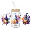 Horror Halloween 16Oz Glass Cup Tumblers Transfer Sticker Cartoon Girl Pattern Adhesive Decal for Holiday Decorations