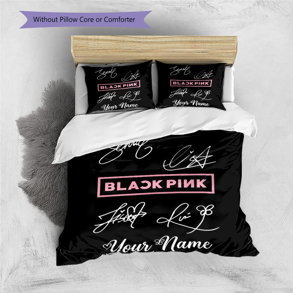 Custom Name Blackpink Fan Art Bedding,Quilt Set Quilt Cover Pillowcase Home Birthday Gift (1 * duvet cover + 2 * pillowcase, without core)