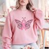 Pink Ribbon Outline Butterfly Crewneck Sweatshirt Women Breast Cancer Awareness Minimal Graphic Casual Ladies Pullover Sweat Top