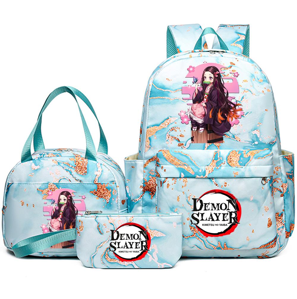 3Pcs/set Demon Slayer Printed Backpack with Handbag Pencil Case Teenager Student Girl Boy Large Capacity Waterproof Bookbag Schoolbag Travel Bag Gift