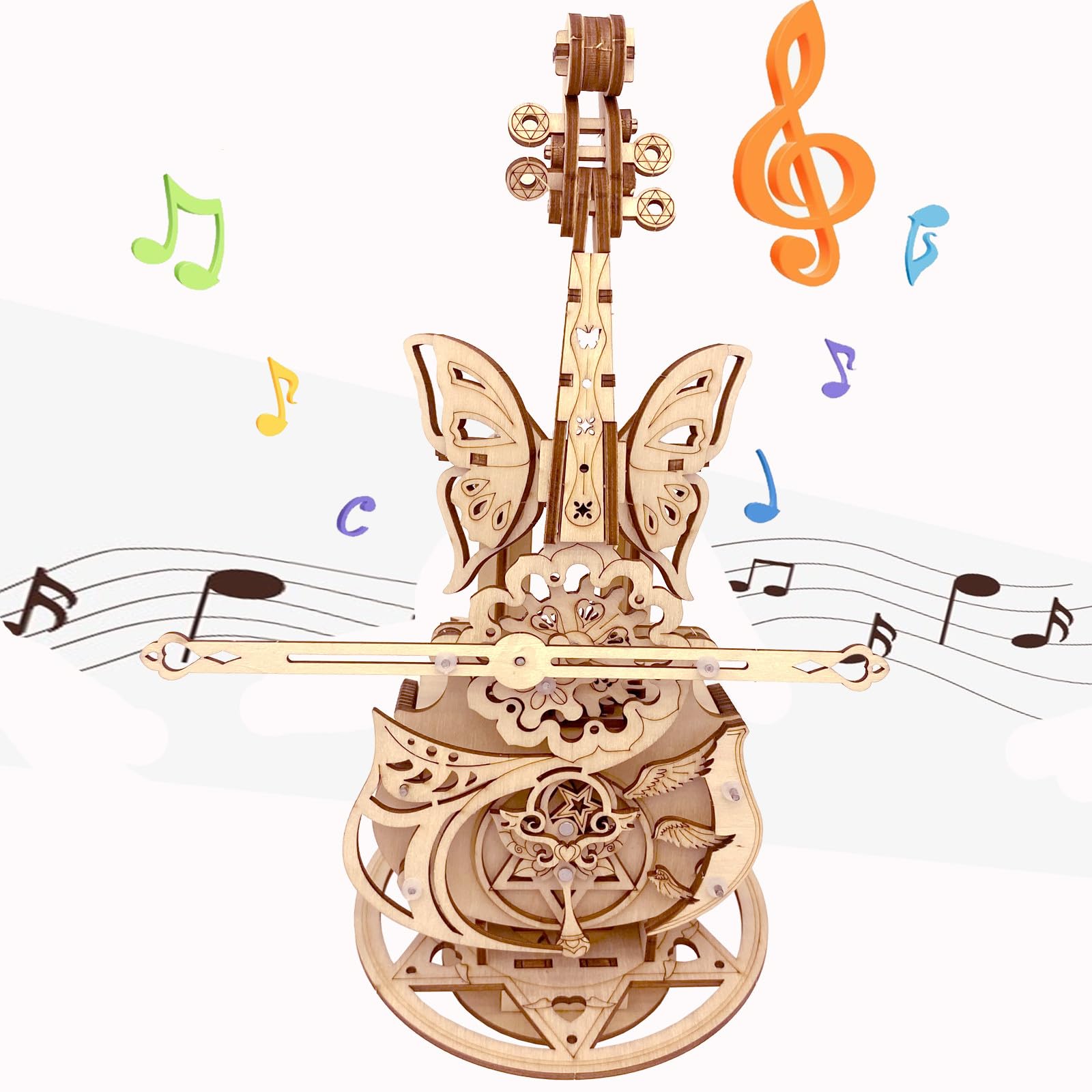 

3D Puzzle Wooden Model Kit for Adults - DIY Cello Music Box Mechanical Jigsaw Puzzle Assembly Craft Kit for Ages 14+