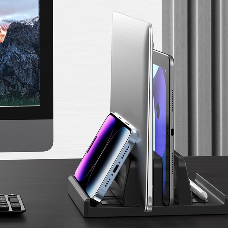 Dual-Slot Adjustable Vertical Laptop Stand Abs Plastic 4In1 Design Space-Saving For Macbook Chromebook Surface Hp Dell Book Ipad