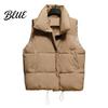 Sleeveless Waistcoat Winter Up Collar Padded Zipper Coat Thickened Women Vest Closure Stand Solid Color