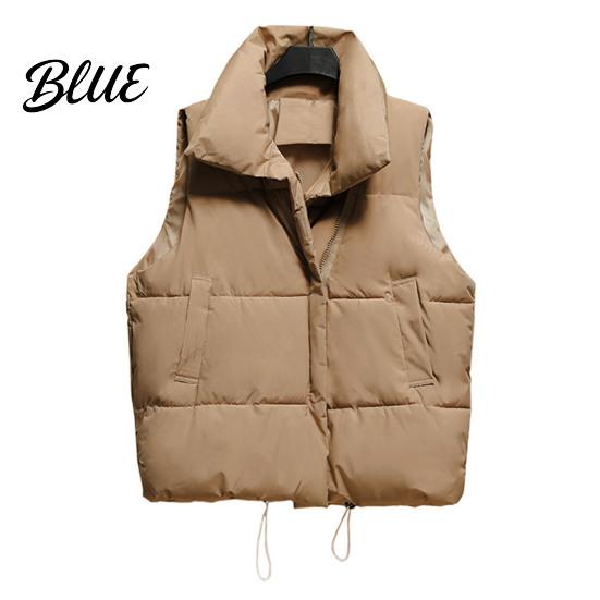 Sleeveless Waistcoat Winter Up Collar Padded Zipper Coat Thickened Women Vest Closure Stand Solid Color