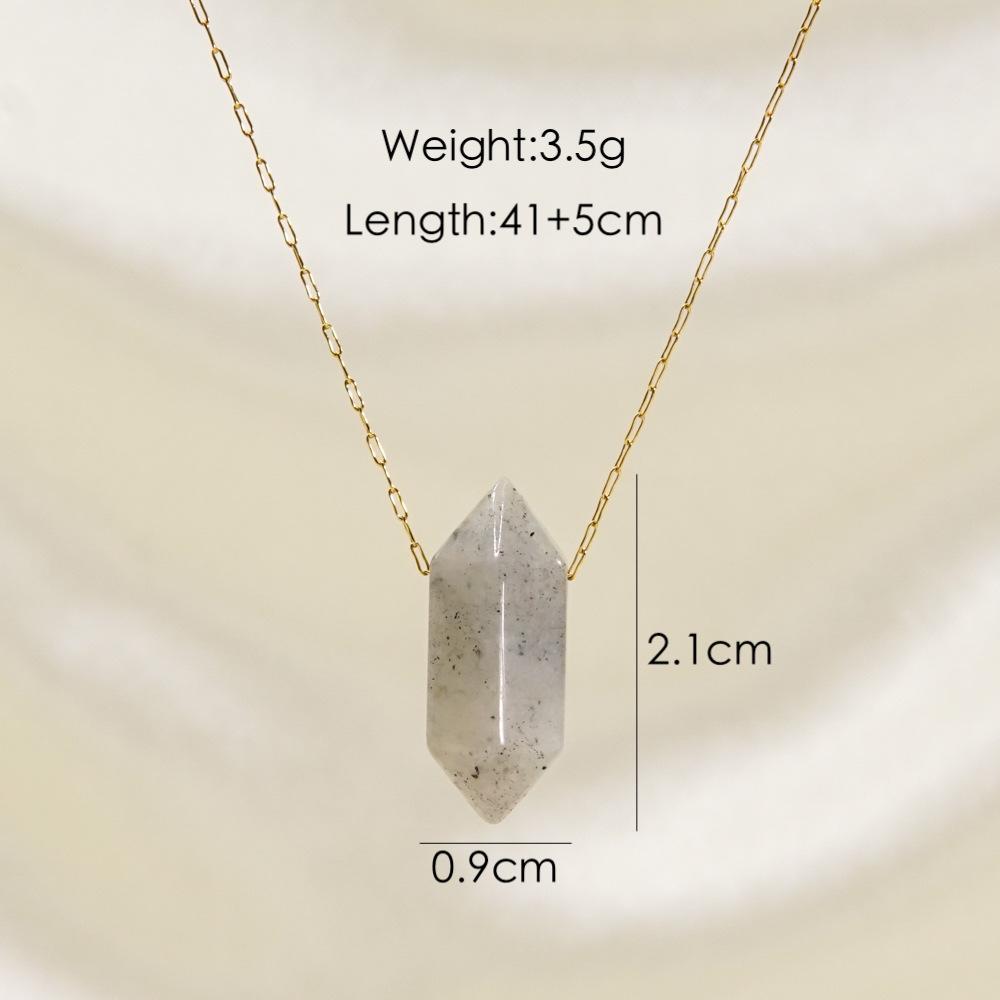 Natural Stone Hexagon Column Charm Necklace for Women Men Adjustable Chain Necklace Rose Quartzs Amethysts Necklace Jewelry Gift