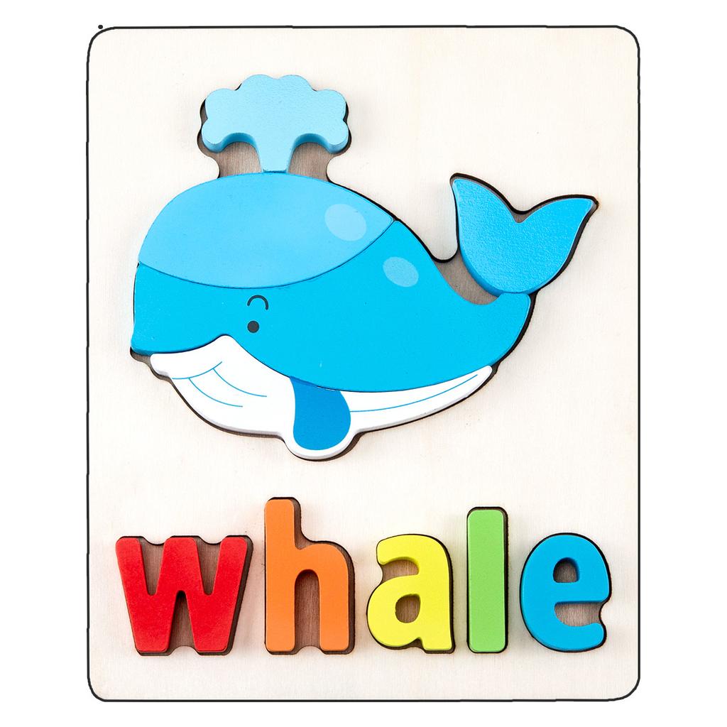 Wooden Children'S Early Education 3D Three-Dimensional Word Puzzle Animal Traffic Puzzle Enlightenment Parent-Child Interaction Educational Toy