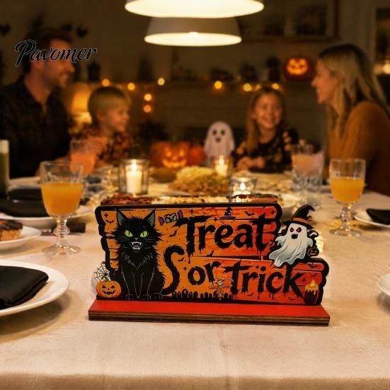 Halloween Room Tabletop Decor Pumpkin Haunted House Letter Ornament, Wooden Ornaments Spooky Festive Desk Decoration for Party Props Unique