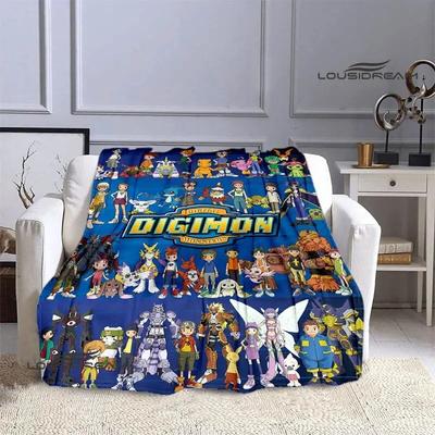 Koc z nadrukiem Digimon Cartoon Kołnierz Ciepły koc piknikowy Koc podróżny do domu Podszewka na pościel Prezent urodzinowy