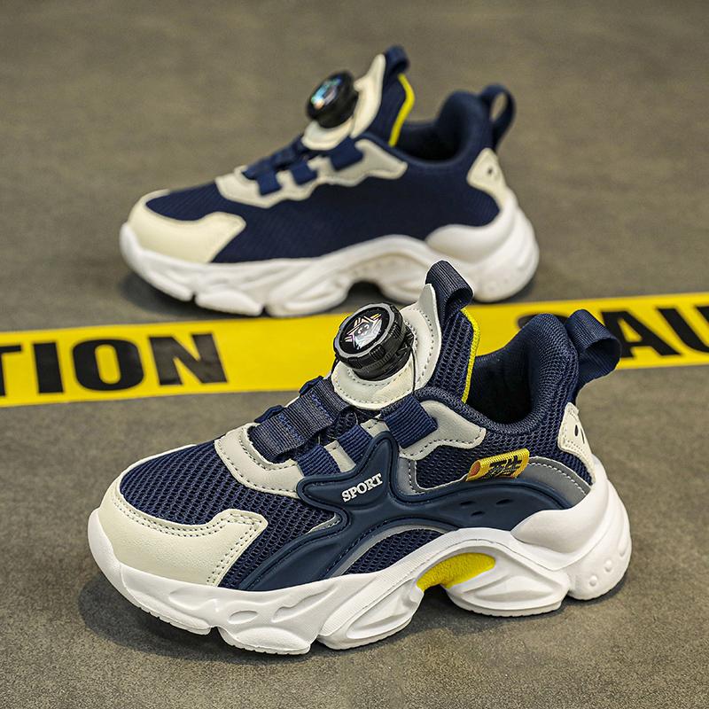 

Кроссовки для мальчиков с сеткой, дышащие, с толстой подошвой, с вращающимися кнопками, кроссовки для девочек 32 темно-синий