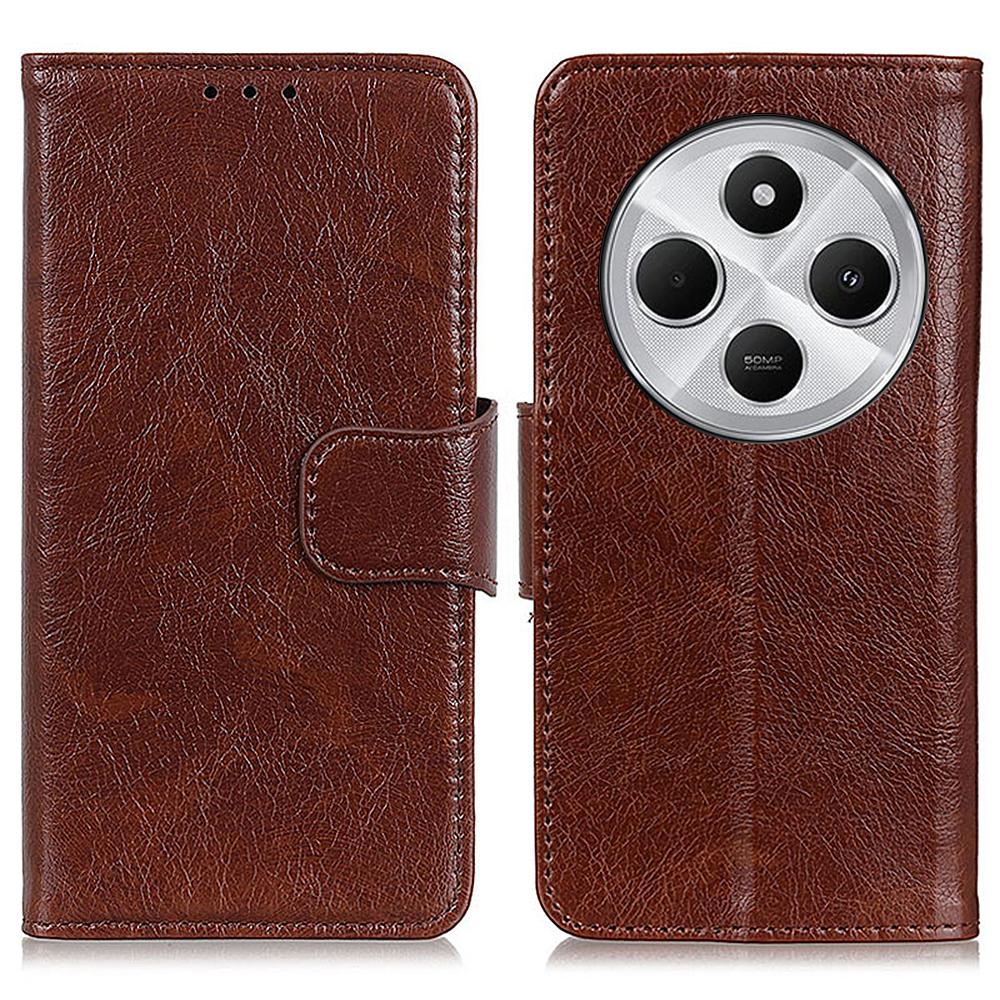 

For Xiaomi Poco C75 4G/Redmi 14R 5G/14C 4G Case Nappa Texture Split Leather Wallet Phone Cover Brown
