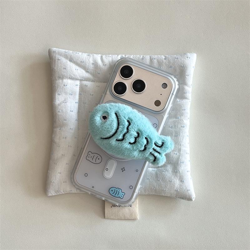 Korean Plush Fish Magnetic Stand iPhone Case for 14/15/16ProMax/17