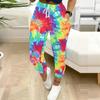 Summer Ladies Retro Print Sweatpants Loose Fit Drawstring Joggers Elastic Cuff Daily Casual Pants
