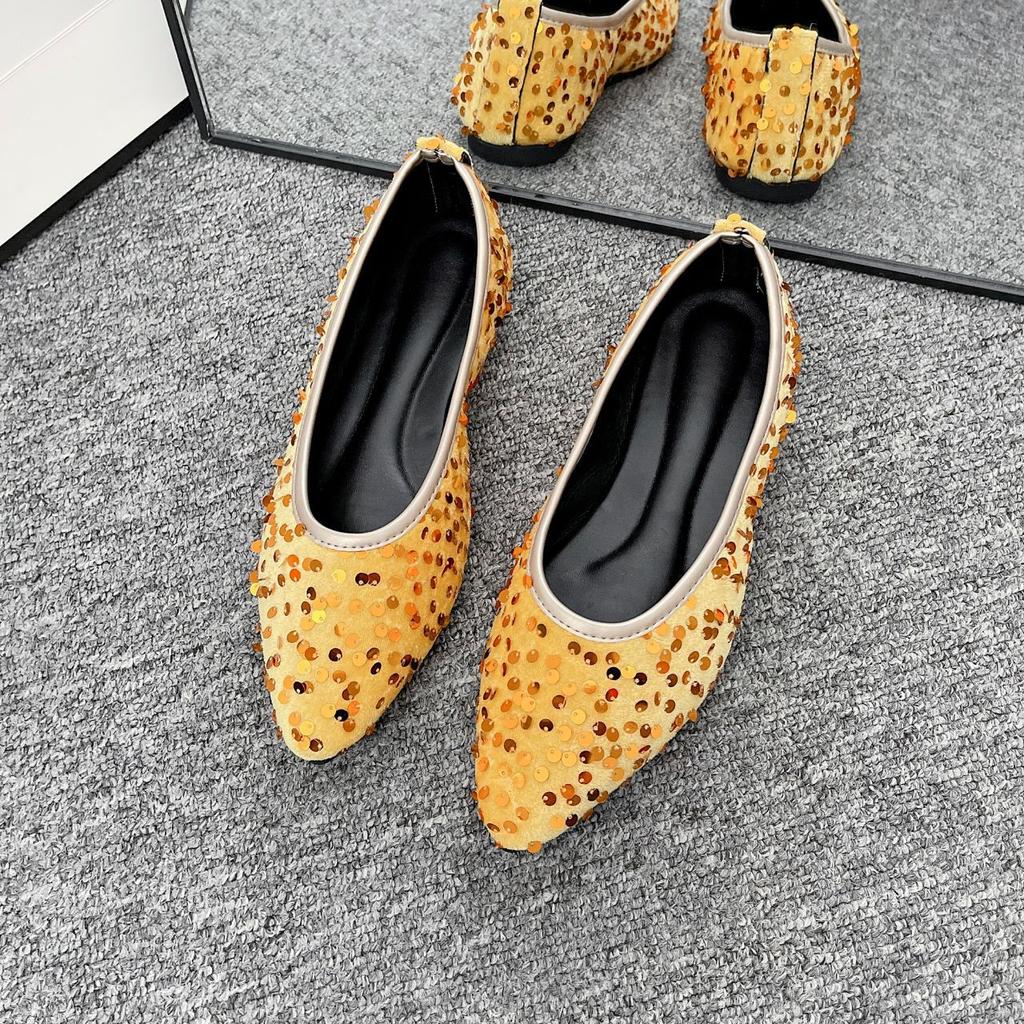 Fashion Shiny Sequins Women's Casual Flat Bottom Shoes Pointed Toe Slip-On Large Size36 43 Summer Loafers Soft Sole Women Shoes Fashion