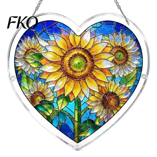 DIY Stained Glass Craft Acrylic Puzzle Suncatcher, Colorful Window Hanging Pendant, Heart Shape Style Sun Catcher Decoration, Ideal for Home