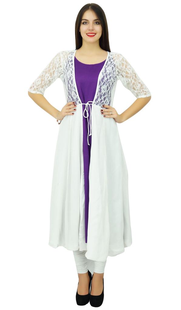 Bimba Women 2 Piece Kurta Kurti Designer Wear Boho Long Shrug Dress Chic