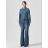 Washed Long Bootcut Fleece-Lined Denim Blue