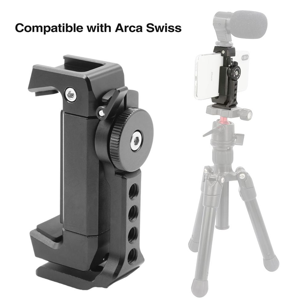 Universal Smartphone Tripod Mount Adapter Phone Clip Holder 360 Rotation Mobile Clamp with Cold Shoe Mount for Arca-Type Plate 7