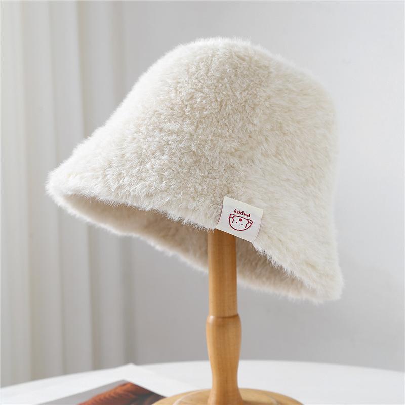 Autumn Winter Bucket Hat Women Faux Fur Solid Color Windproof Fisherman Cap Keep Warm Casual New