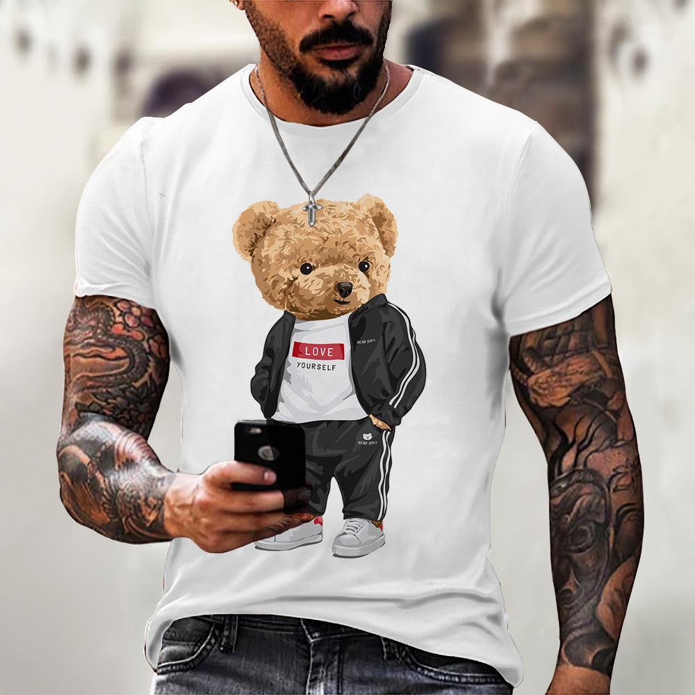 Short sleeved T-shirt Unisex Top Summer Funny Cartoon Bear T-shirt 3D Printing T-shirt Harajuku Casual