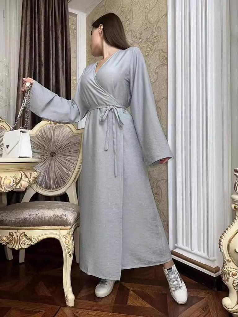 2024 Elegant Women's Solid Color Slim Fit Lace-Up Long Dress