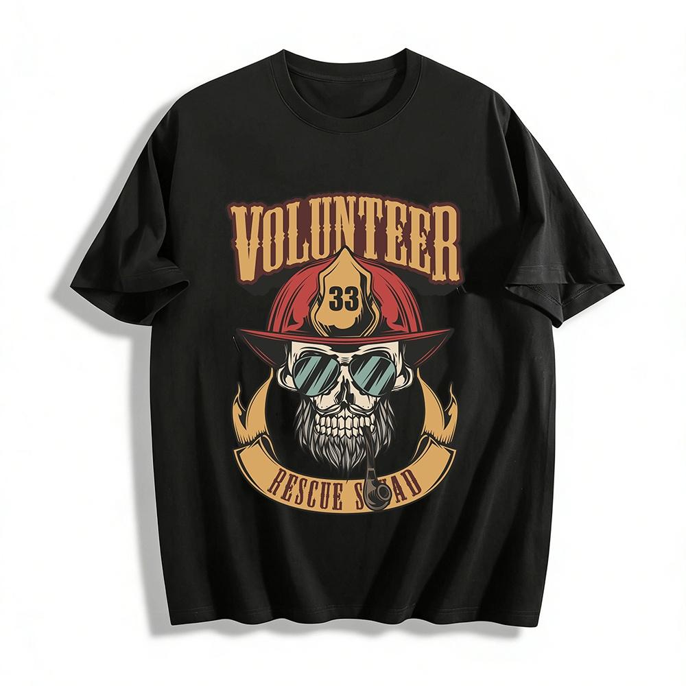 

Volunteer Rescue Squad No.33 Skull Firefighter Graphic Tee Pure cotton T-shirt XXS