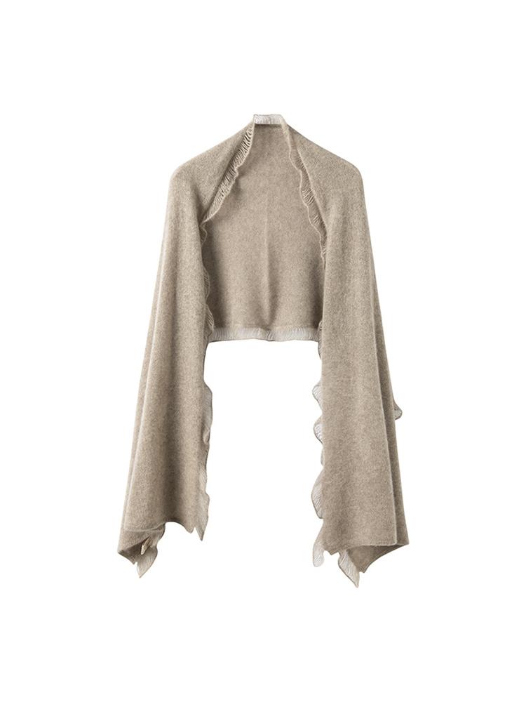 100% Wool Rectangular Shawl Tassel Ruffle Solid Color Enlarged Knitted Scarf Women'S Outdoor Cold Proof Straight Coat Cardigan