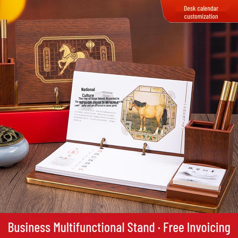 2026 Chinese Wooden Weekly Desk Calendar: Year of the Horse Creative Ornament Gift Set