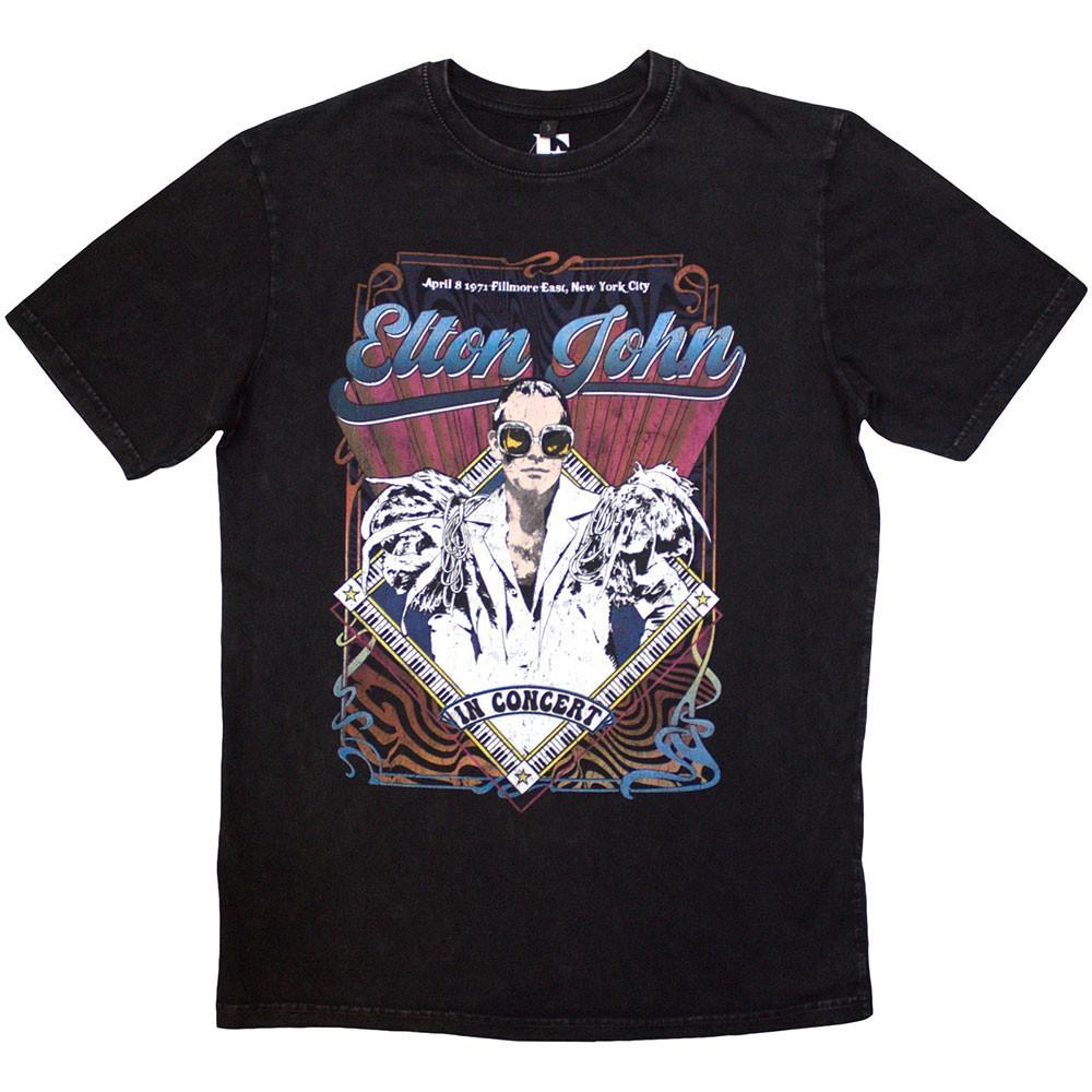 Men s Elton John Psych Vintage Stone Wash T-shirt Large Black S
