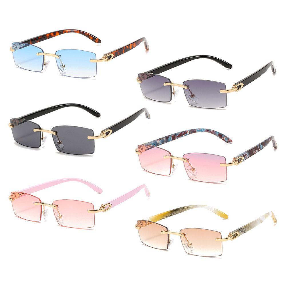 Men Women Eyewear UV400 Rimless Rectangle Sunglasses Fashion Shades Punk Sunglasses Driving Sun Glasses