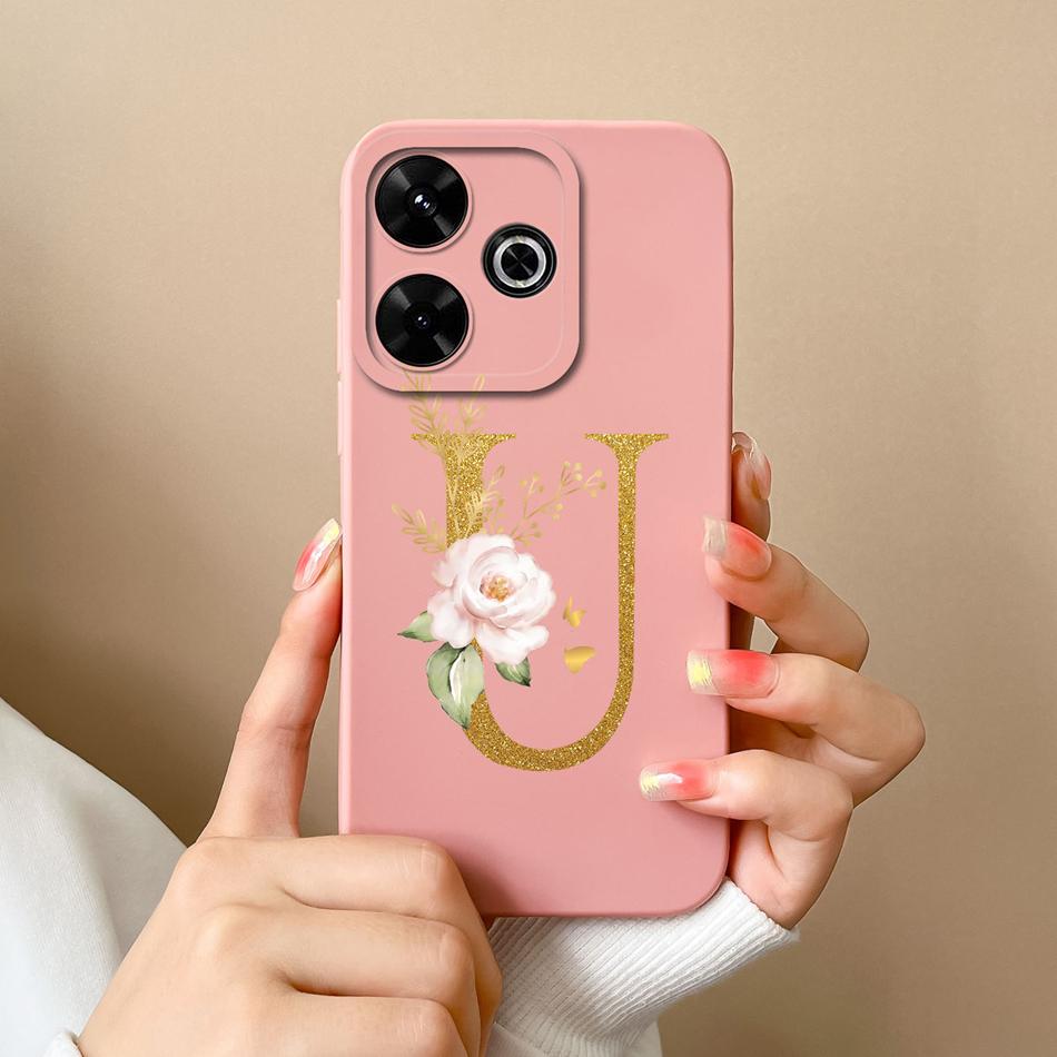 Elegant Case For Redmi 13 4G Personalized Letter Soft Liquid Silicone Protective Phone Cover For Xiaomi Redmi13 Shell Funda Capa