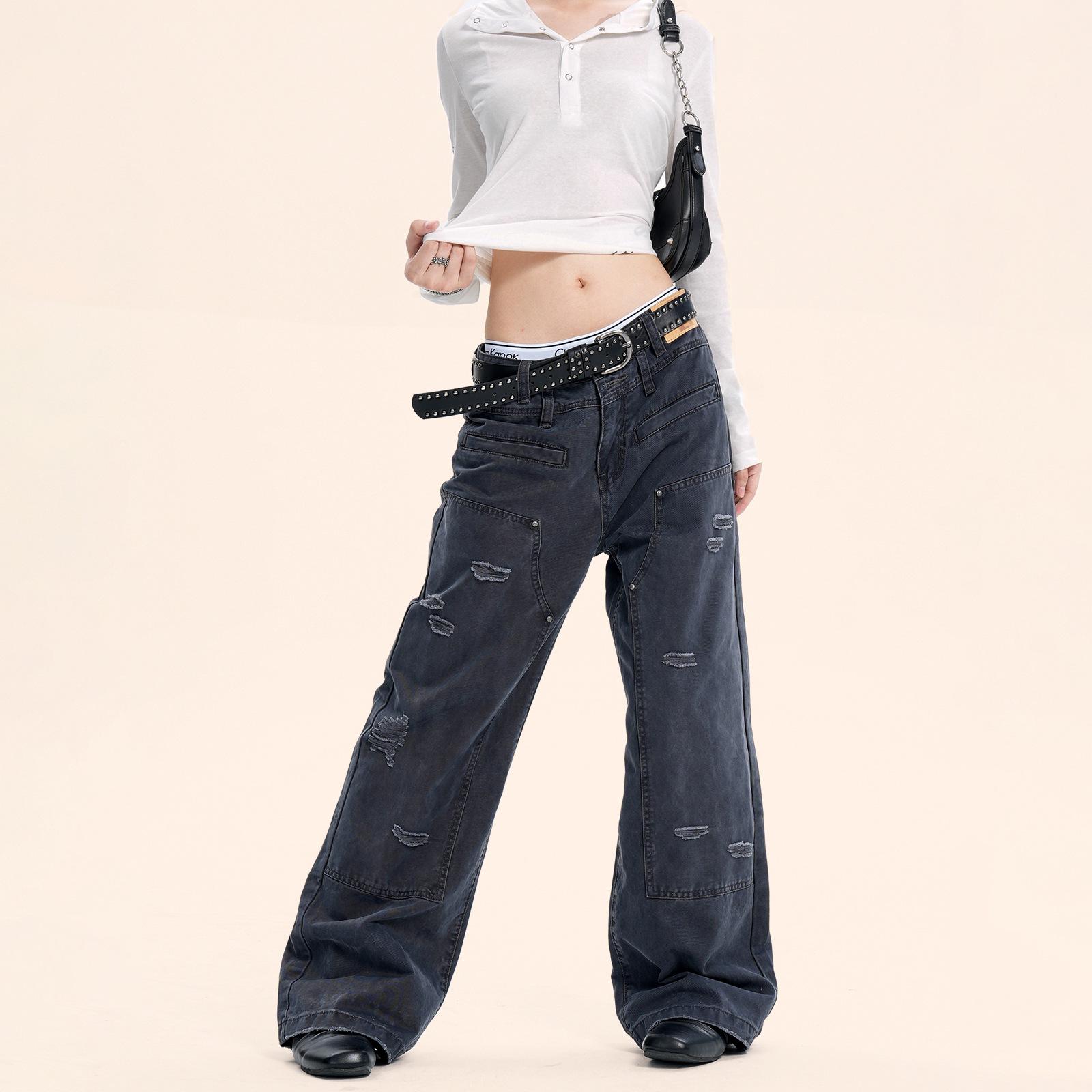 

Yongfang Ретро Штаны Лесоруба Рваные Повседневные - Высококлассный Модный Дизайн XL темно-серого