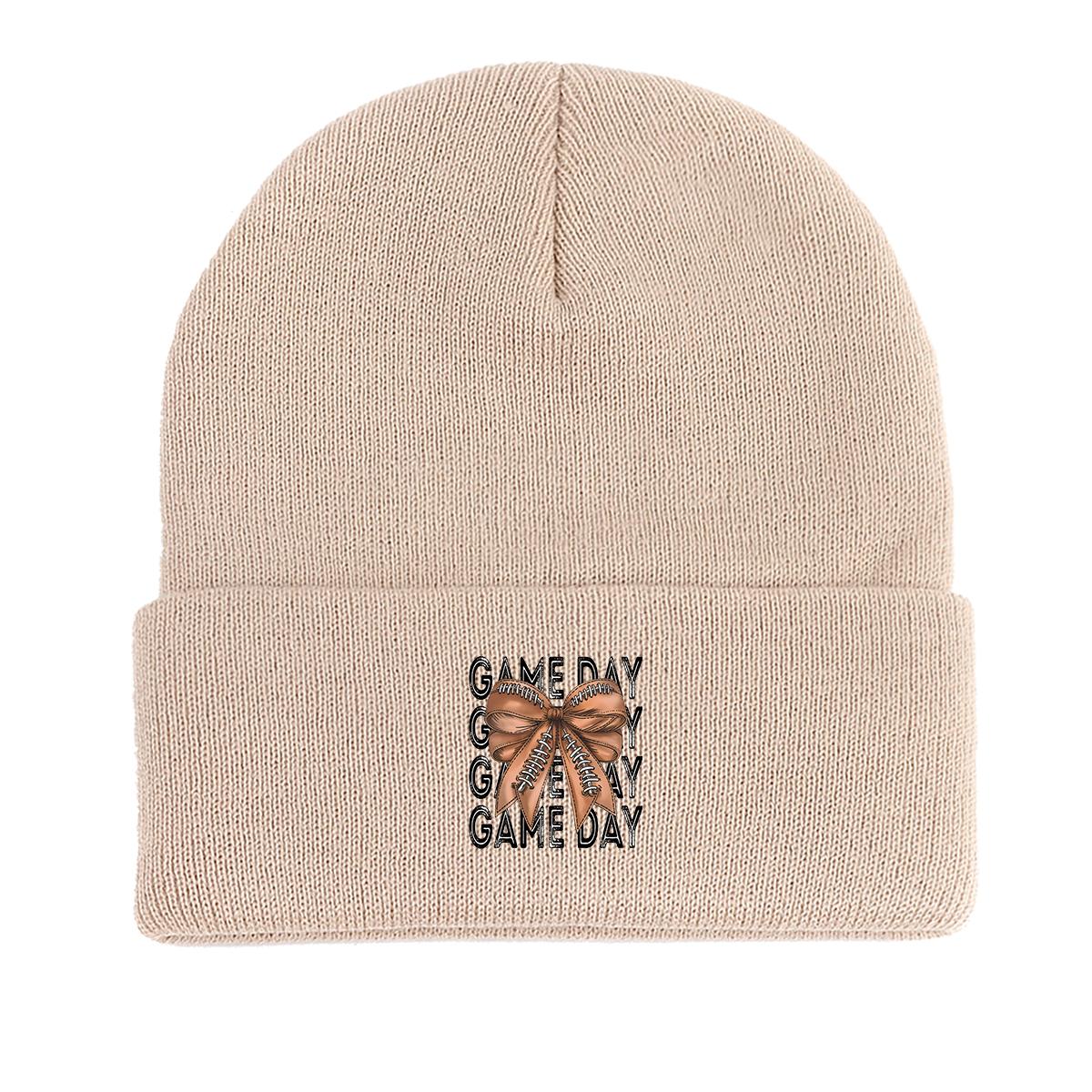 

Бантик GAME DAY Зимняя вязаная шапка, шапка-бини, футбольные шапки Skullies, манжеты, карамельные цвета, хип-хоп, помпоны, вязаная шапка, шапка-бини as the picture бежевый