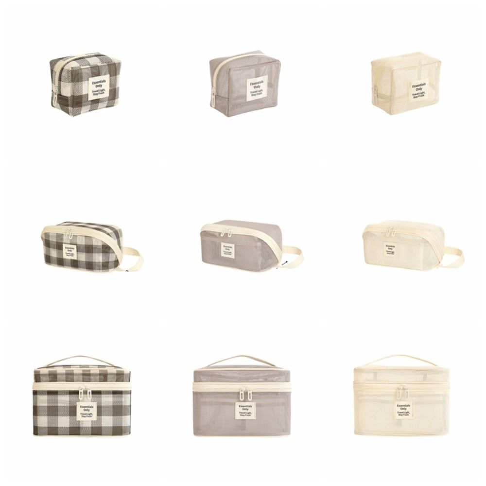 Lightweight Mesh Makeup Bag Zipper Large Capacity Transparent Mesh Cosmetic Bag Handheld Square Toiletry Storage Bag