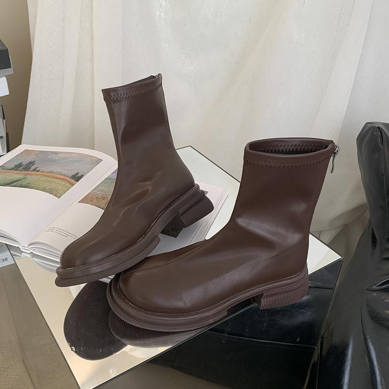 

Весенне-осенние короткие ботинки на толстой подошве, женские зимние ботинки на плоской подошве, корейские маленькие ботинки-голяшки, модные ботинки, женские ботинки 40 коричневый