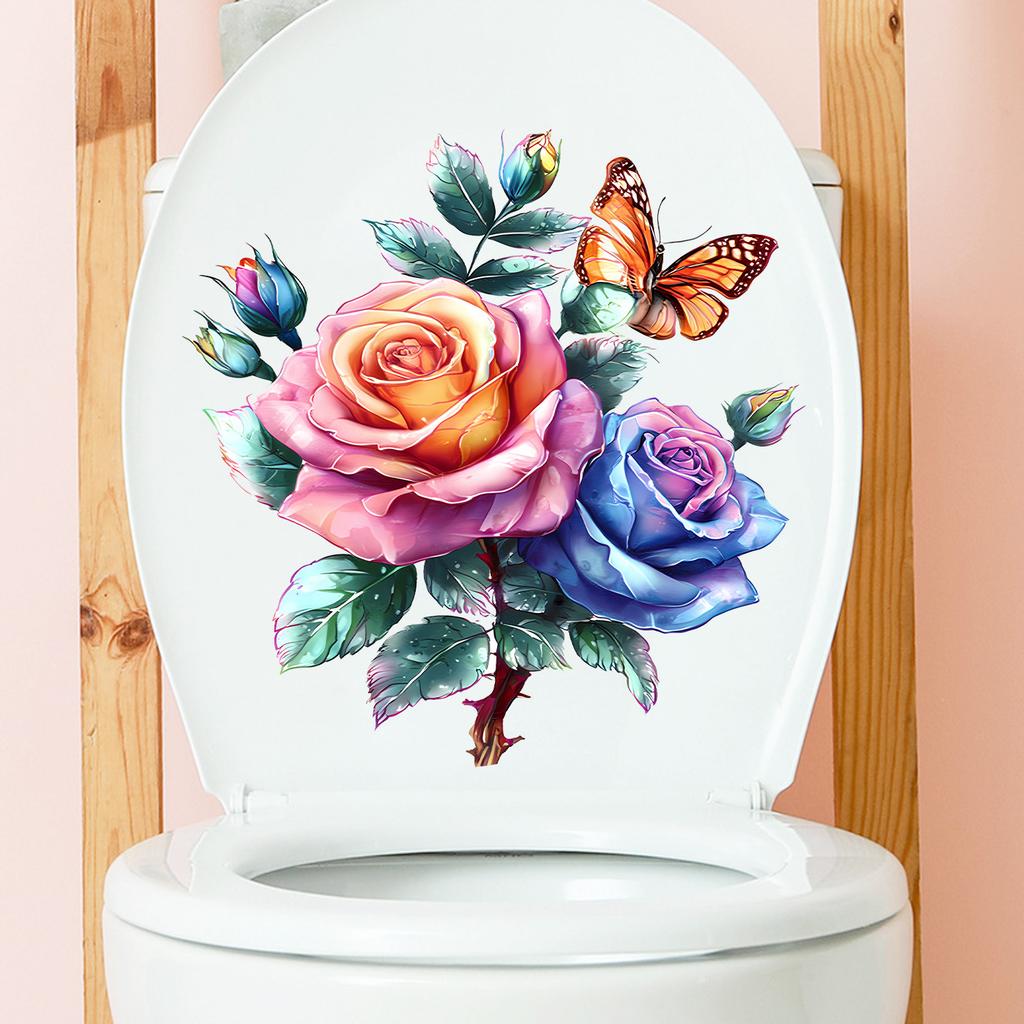 Floral Butterfly Toilet Sticker Self-Adhesive Removable for Bathroom Wall Decor
